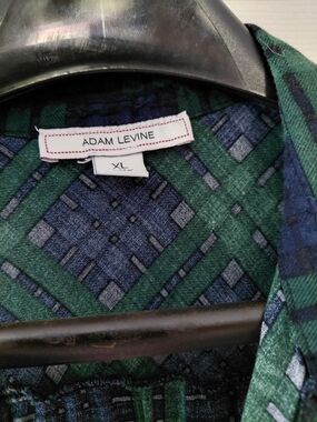 Adam Levine Blue and Green Geometric Button-Up Shirt